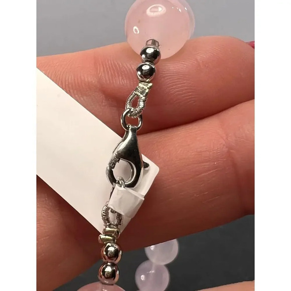 Rose quartz beaded necklace with sterling silver clasp - Picture 11 of 11